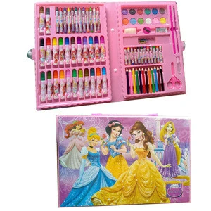 pink color stationery set gift pvc case packing watercolor paint set for kid&#39;s 86 pcs set