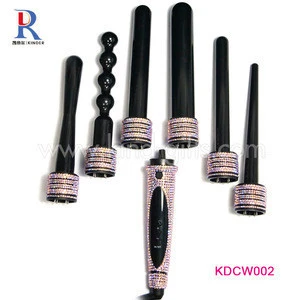 Pink Diamond Decoration Led Display Gorgeous Girls Magic Interchangeable Hair Styling Roller Curler Wand