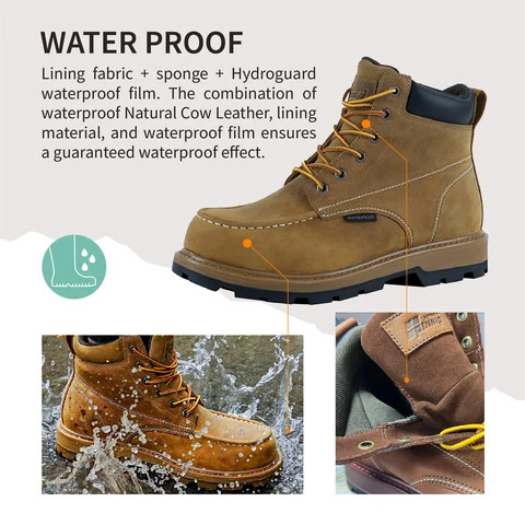 PINNIP  steel toe cap anti-slip safety boots for men work with impact-resistant Customizable slippers