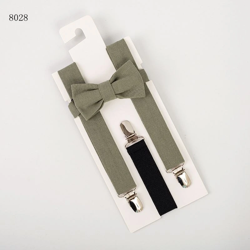 Popular Cotton Custom Plain Color Mens Bow Tie And Suspenders Set For Men