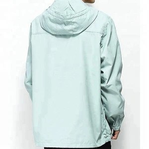 Professional Streetwear Coats Custom Logo Screen Print Light Pastel Blue Pullover Windbreaker Mens Winter Jacket