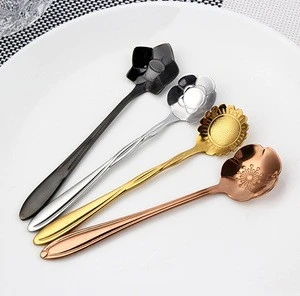 Promotion gift rose gold cutlery  tasting dessert teaspoon relogio floral spoon flower shape stainless steel coffee gold spoon