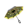 Promotional windproof parasol upside down inside out custom double layer inverted umbrella with logo prints