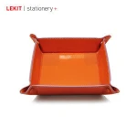 pu leather storage tray with snap fastener closure