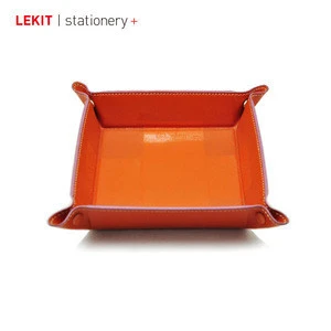 pu leather storage tray with snap fastener closure