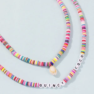 Rainbow Resin Disc Beaded Necklace Letter Word Spacer Bead Necklace Bohemian Multilayer Necklace