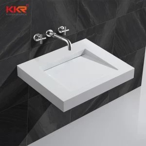 Rectangular Solid Surface Stone Sink Wall Mounted Bathroom Wash Basin