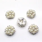 Rhinestone Faux Pearl Flower Embellishments Button Flatback 22mm, Rhinestone Pearl Button for Bridal Dress