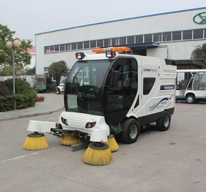 Riding Cordless Battery Closed cab Floor Sweeper with Mechanical Broom