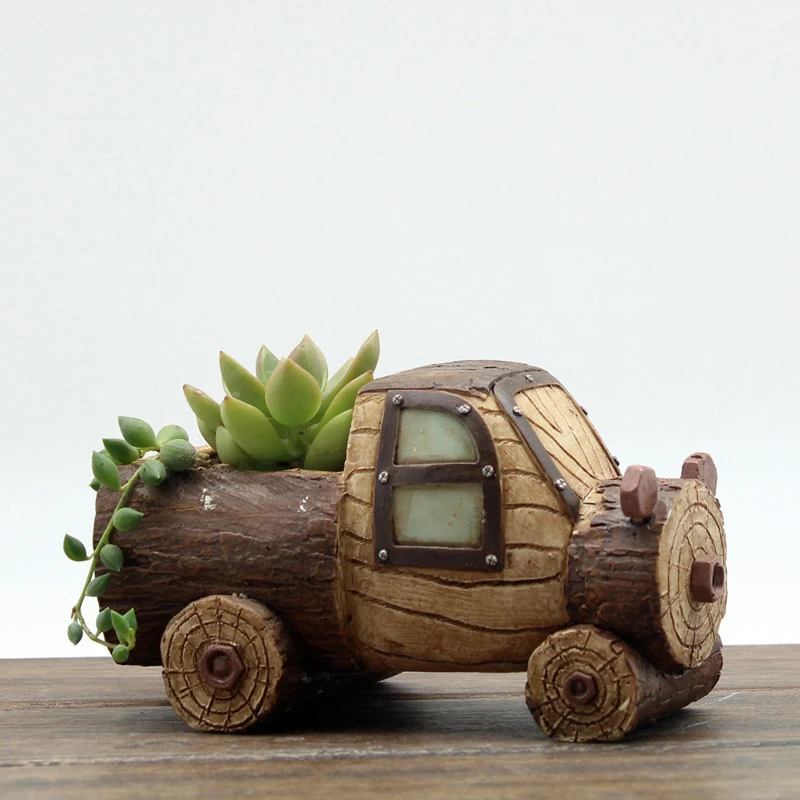 ROOGO Wood Resin Truck Boat Shaped Plant Box Succulent Cactus Pots Home Decor Gift Craft