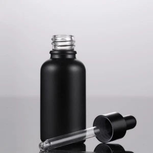 Round Essential Oil Perfume Container 5-100ml Black Frosted Glass Pipette Dropper Bottles