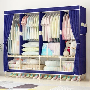 simple open door  Relief cloth simple wardrobe  & Firm and practical  portable folding wood portable wardrobe