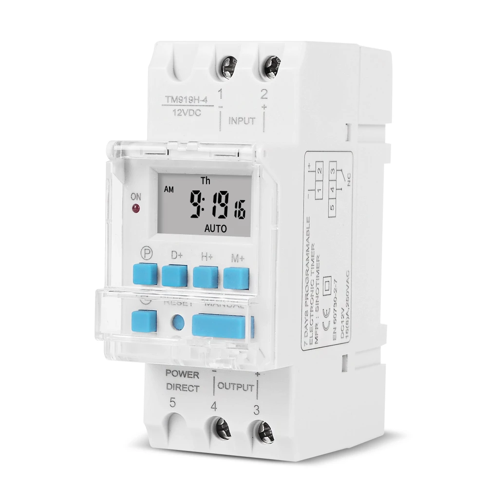 SINOTIMER DIN Rail 4 Pins Voltage Output Digital Switch Timer  24V AC DC Electronic Time Clock Relay with Replaceable Battery