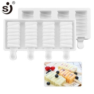 SJ 4 cavity 3D silicone ice cream mold popsicle molds maker frozen molds with stick