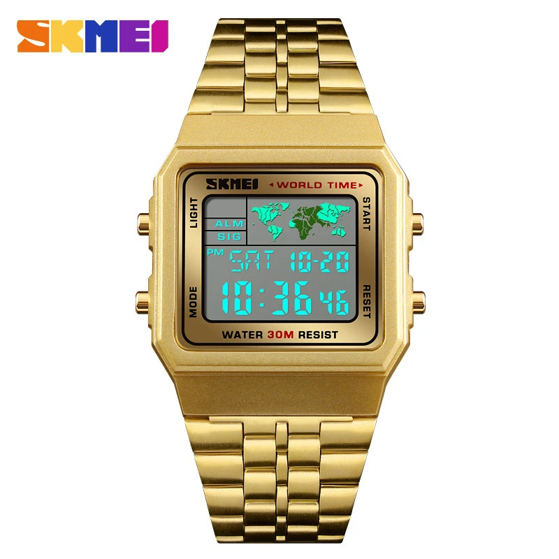 SKMEI 1338 Mens Multi function Sport Watch Stainless Steel Water Resistant Digital Wrist Watch