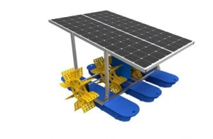 Solar panel fish pond aquaculture equipment solar powered paddle wheel aerator with 4 impellers