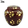 Solid Brass Regalia Paw Prints Pet Urn in Mahogany Marble and Shiny Brass Finish