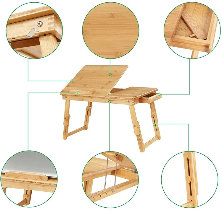 SONGMICS Home Office Modern Adjustable Natural Bamboo Bed Tray Table Portable Fold Up Notebook Laptop computer Desk