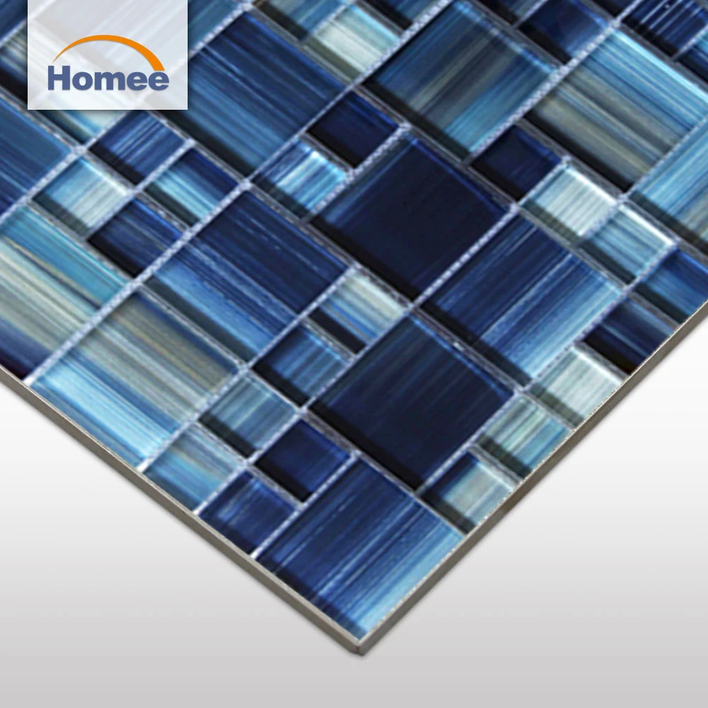 Special offer dark blue color mosaico texture indoor swimming pool tile glass mosaic