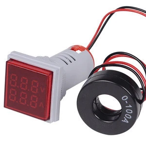 Square LED Digital Voltmeter Ammeter Signal Lights Volt Voltage Current Combo Meter Indicator Tester Measuring AC 60-500V 0-100A