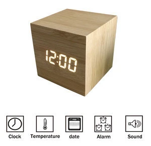 Square shape Wooden table /desk LED Alarm clock RT2036