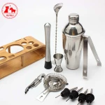 Stainless Bar Cocktail Shaker Set Barware Set Shaker Set with Wooden Rack