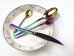 stainless steel Economy style cutlery set PVD rainbow color mirror polish spoon fork knife tea spoon