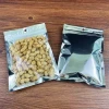 Stock One Side Transparent Aluminum Foil Zipper 3 Side Seal Pouch Moisture Proof Food Snack Nuts Packaging Plastic Bags