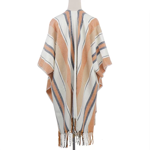 Striped custom warm cape blanket acrylic shawl boucle winter poncho cold weather pashmina winter wrap