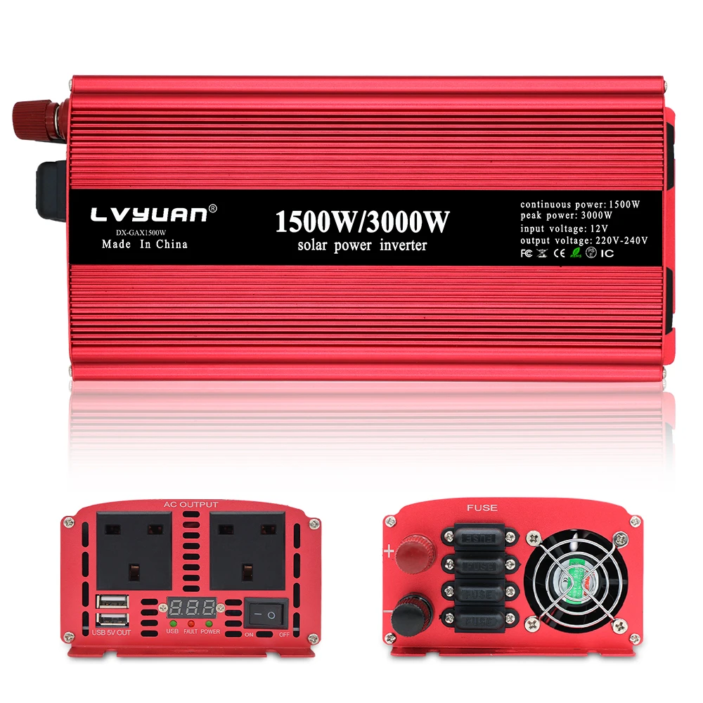 Switch On-board Charger 1500W/3000W Car Power Inverter Modified Sine Wave Dual USB DC 12V/24V AC 220V/240V Soft Starter Inverter