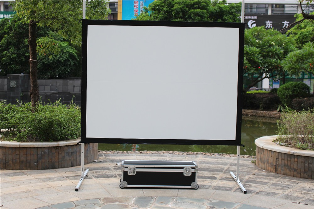 Telon 200inch factory price outdoor portable fast fold projector screen with front and rear fabric include flight case