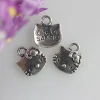 Tibetan Style Charm Antique Silver Cartoon Hello Kitty Cat Metal Pendant Beads with Butterfly Knot