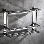 Two  Tier Wall Mounted bathroom Rack Bathroom Shelf Stainless Steel Hanging Rack Shampoo Storage Organizer Towel Rack with Hoo