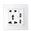 Universal 5 Pin Outlet Plug Glass Panel Electric Multi Socket Wall Socket With USB