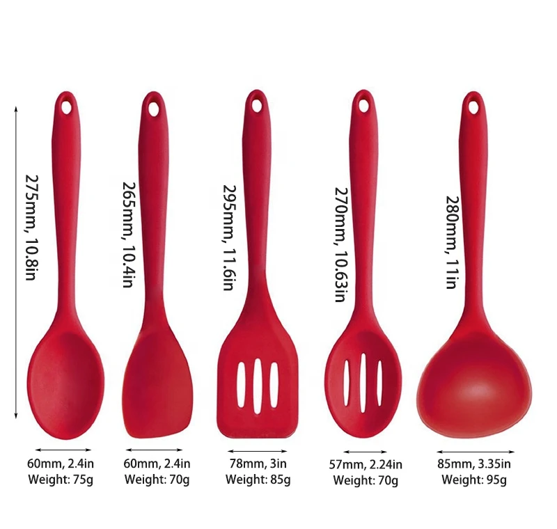 Utensilios De Cozinha Wholesale 5Pcs/Set Red Food Grade Silicone Kitchen Accessories Spatula Spoon Cooking Tools Utensil