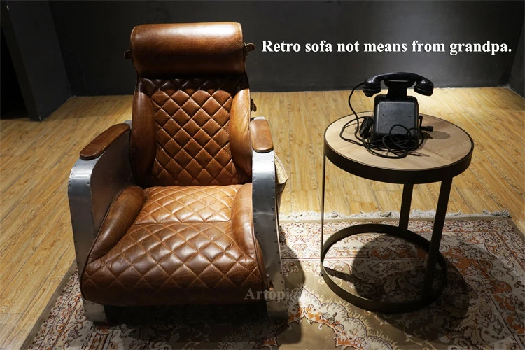 Vintage durable industrial leather armchair, aluminum arms sofa chair