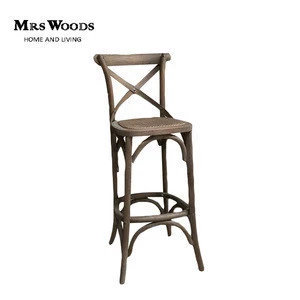 vintage solid oak wood rustic finish cross back bar stool