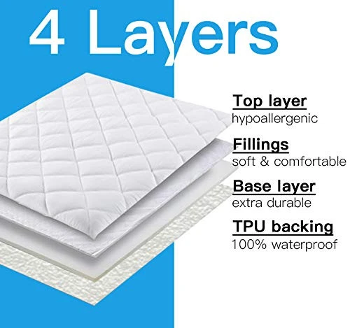 Waterproof Crib Mattress Protector, Quilted Fitted Toddler Protective Mattress Pad Cover, Extra Soft Breathable Crib Topper