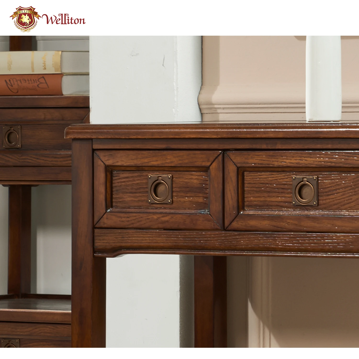 Welliton OEM&ODM  soliwood mirrored dresser vanity table D608-1  berdroom furniture 6 drawers dresser set dressing table