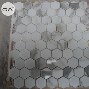 White cream hexagon marble mosaic tile