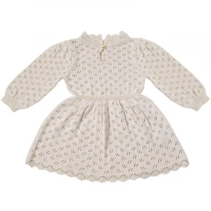 Wholesale Autumn Hollow Out Knitted Puff Sleeve Baby Girl Dresses