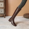 Wholesale Autumn Winter New Square Leather Boots Thick Heels Increased Height Women High Boots