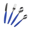 Wholesale blue stainless steel cutlery plastic handle flatware set