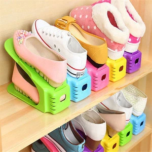 Wholesale Cheap folding single pair shoes organizer plastic simple double layer adjustable storage shelf shoe rack