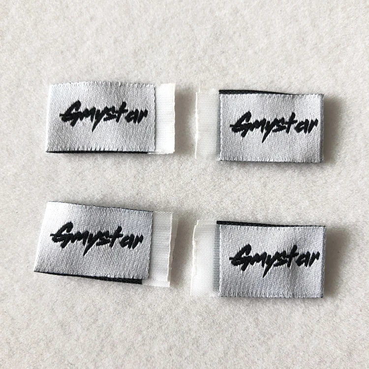 Wholesale Custom Famous Brand Name Logo Centerfold clothing label and Woven Damask Clothes Labels for Clothing