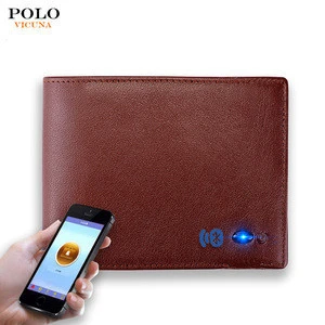Wholesale Custom Fashion Minimalist Genuine Leather Smart Bluetooth Wallet for Phone Anti Theft Two-way Searching for Men