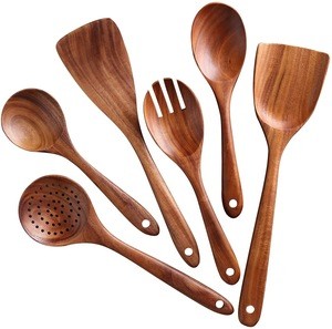 Wholesale Eco-Friendly Bamboo 6 Piece Cooking Utensils Kitchen Wooden Spoon and Spatula