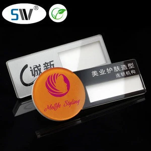 wholesale factory custom reusable name logo acrylic plastic pin magnetic badge
