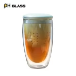 Wholesale Handmade Custom Double Wall Glass tea Cups with Ceramic filter