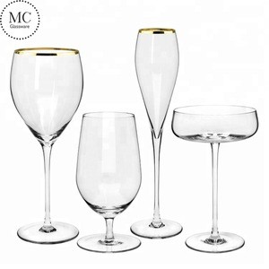 Wholesale Handmade High quality Red Wine Glass With gold sliver rim